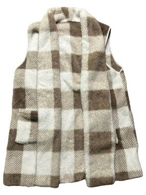 Women’s Brown And White Plaid Vest Fall Winter Size 2XL XXL